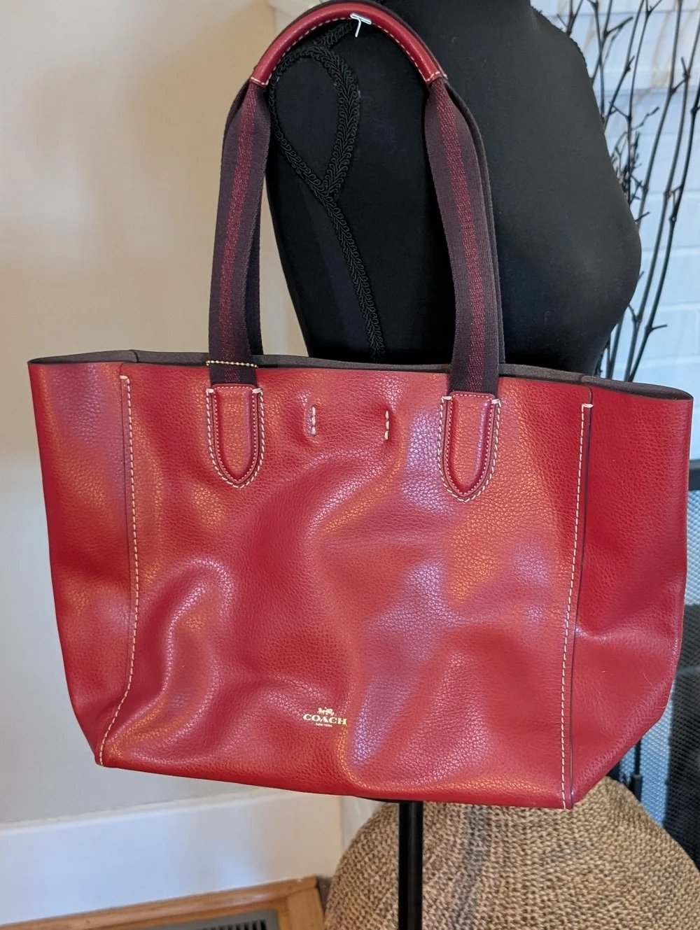 Coach Derby Tote Red Pebble Leather Shoulder Purse Bag Super Soft Leather